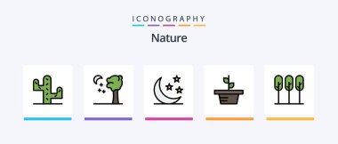 Nature Line Filled 5 Icon Pack Including park. city. nature. nature. flower. Creative Icons Design