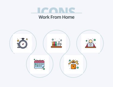 Work From Home Line Filled Icon Pack 5 Icon Design. home work area. time. video call. routine. sharing
