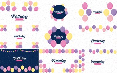 Happy Birthday in a bold. geometric font with a pattern of birthday candles in the background
