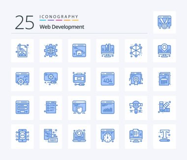 Web Development 25 Blue Color icon pack including web. data. homepage. analytics. planning