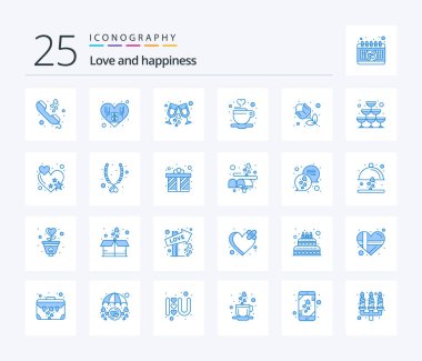 Love 25 Blue Color icon pack including rose. flower. glass. tea. cup