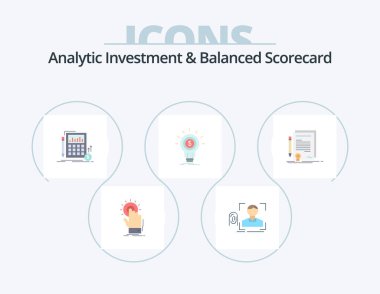 Analytic Investment And Balanced Scorecard Flat Icon Pack 5 Icon Design. idea. finance. scan. market. financial