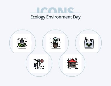 Ecology Line Filled Icon Pack 5 Icon Design. recycle. leaf. battery. eco. electric
