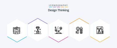 Design Thinking 25 Line icon pack including tool. design. value. search. seesaw
