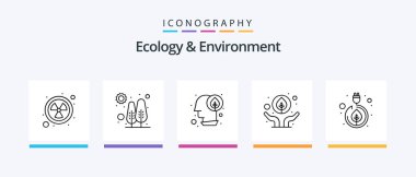 Ecology And Environment Line 5 Icon Pack Including global. tree. leaf. plant. cloud. Creative Icons Design