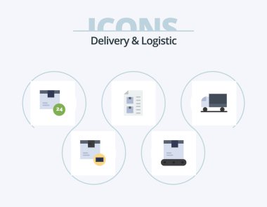 Delivery And Logistic Flat Icon Pack 5 Icon Design. document. check. shipping. time. product