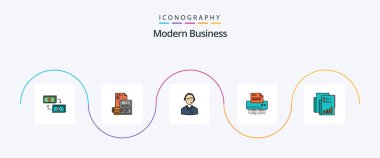 Modern Business Line Filled Flat 5 Icon Pack Including customer. business. accumulation. support. calculator