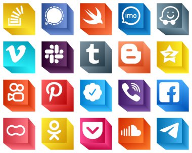 3D Social Media Icons Collection 20 Icons Pack such as blogger. slack. imo. video and waze icons. High-definition and versatile