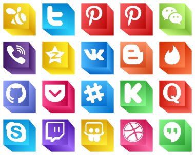 Fully Editable 3D Social Media Icons 20 Icons Pack such as pocket. tinder. blog and vk icons. Creative and professional