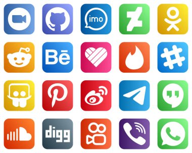 20 High Quality Social Media Icons such as pinterest. spotify. tinder and behance icons. Modern and high quality