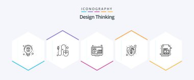 Design Thinking 25 Line icon pack including document. thinking. design. shield. design