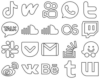 20 High-quality and modern Black Outline Social Media Icons such as slack. lastfm. whatsapp. music and soundcloud icons. Elegant and high-resolution