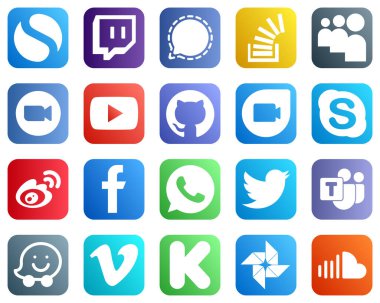 20 High Resolution Social Media Icons such as google duo. video. overflow. youtube and meeting icons. Modern and professional