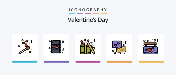 Día San Valentín Línea Llena Paquete Iconos Incluyendo Chat Fideos — Archivo Imágenes Vectoriales