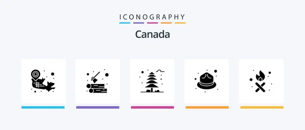 Канада Glyph Icon Pack Including Born Fire Лес Зима Холодно — стоковый вектор