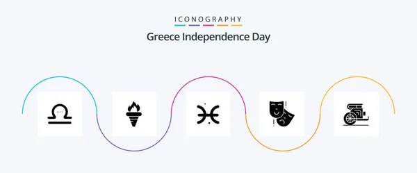 Grécia Dia Independência Glyph Icon Pack Incluindo Carruagem Persona Olímpico — Vetor de Stock