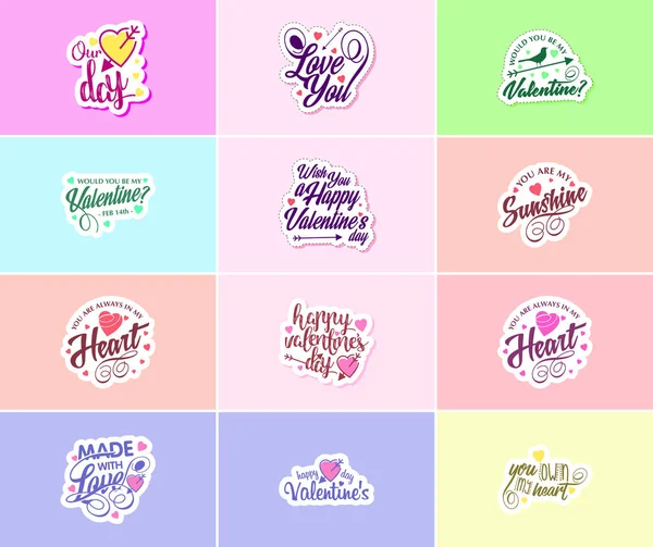 Valentine Day Time Sweet Words Beautiful Image Stickers — Vector de stock