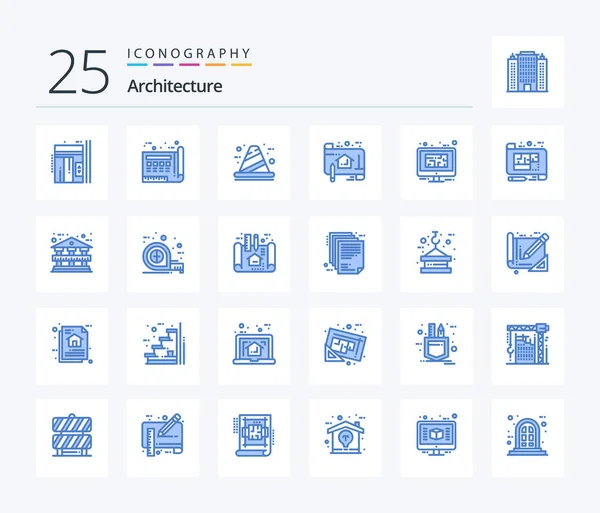 Architecture Blue Color Icon Pack Including Blue Print Plan Paper — Wektor stockowy