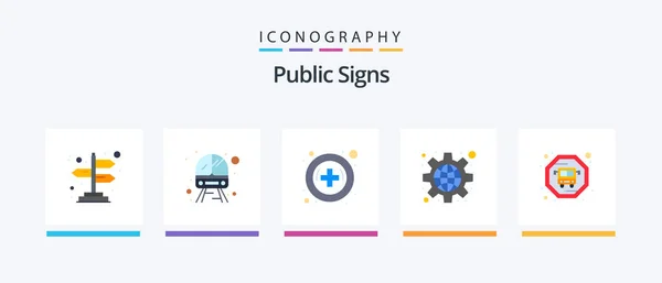 Public Signs Flat Icon Pack Including Public Transit Medical Bus — Stock Vector
