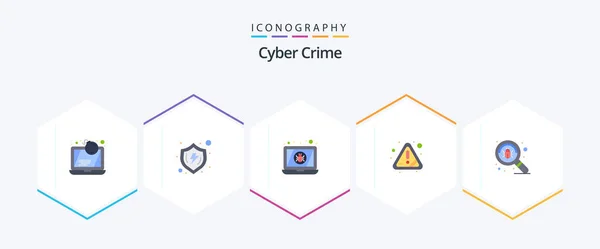 Cyber Crime Flat Icon Pack Including Attention Alert Secure Virus — Wektor stockowy