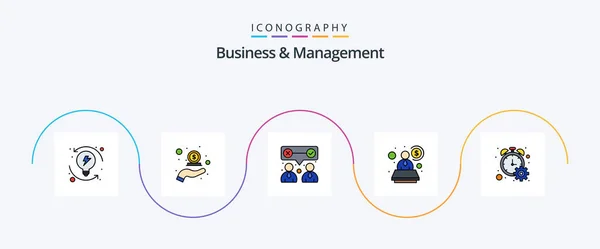 Business Management Line Filled Flat Icon Pack Including Progress Specialist — Archivo Imágenes Vectoriales