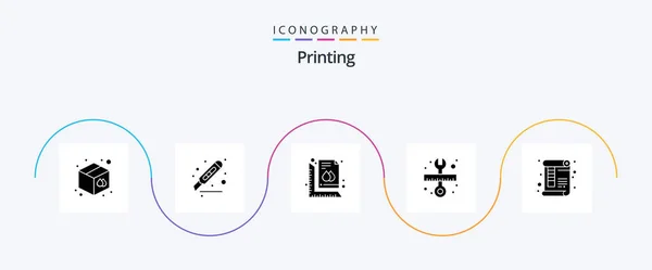 Printing Glyph Icon Pack Including Scale Tool Page Repair Print — Stockvektor