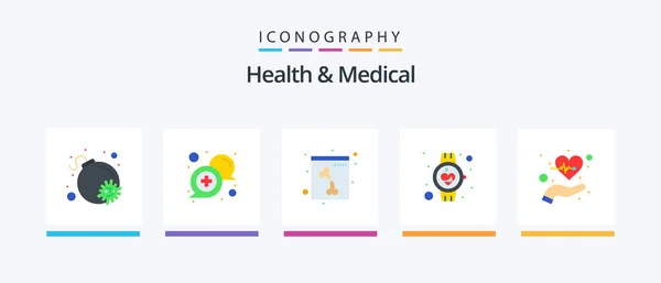 Health Medical Flat Icon Pack Including Care Smart Watch Bone — Vector de stock