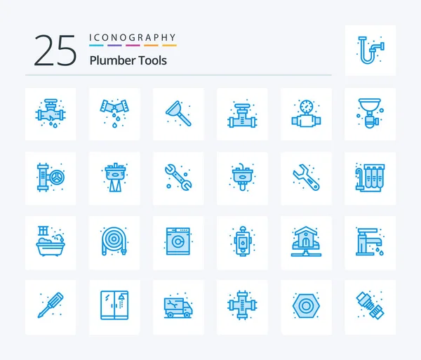 Plumber Blue Color Icon Pack Including Pipe Plumber Mechanical Mechanical — Wektor stockowy