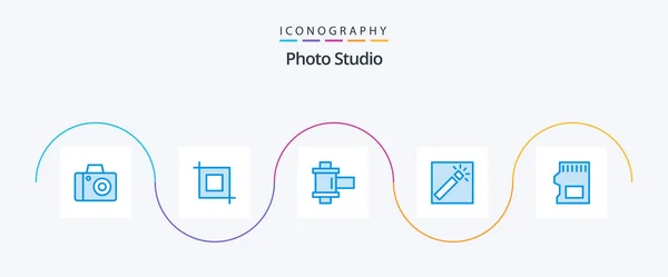 Foto Studio Blue Pictogram Pack Inclusief Opslag Spoel Eens Het — Stockvector