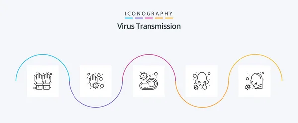 Virus Transmission Line Icon Pack Including Covid Nose Infection Bacteria — Stock Vector