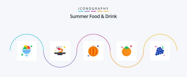 Summer Food Drink Flat Icon Pack Including Fruits Food Fruits — Stock Vector