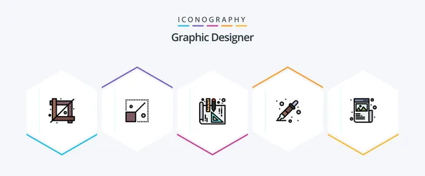 Graphic Designer Filledline Icon Pack Including Graphic Creative Blueprints Art — Wektor stockowy