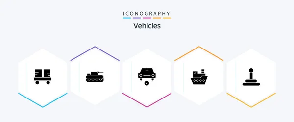 Vehicles Glyph Icon Pack Including Vessel Steamboat Tank Ship Done — Stock Vector