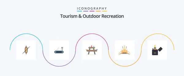 Tourism Outdoor Recreation Flat Icon Pack Including Fire Tent Swiss — Stockvektor