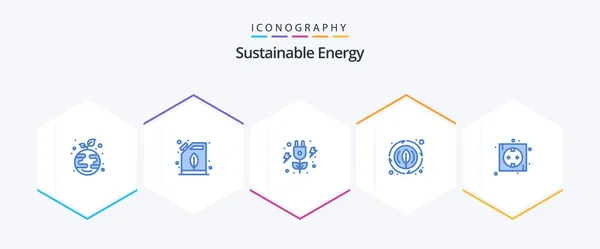 Duurzame Energie Blue Icon Pack Inclusief Energie Aan Boord Energie — Stockvector