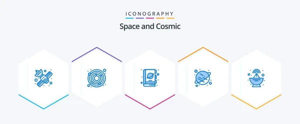 Space Blue Icon Pack Including Radar Space Book Saturn Space — ストックベクタ