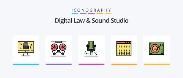 Digital Law Sound Studio Line Filled Icon Pack Including Mixer — Stock Vector