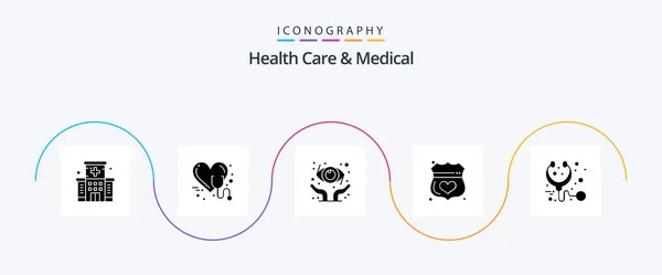 Zdravotní Péče Lékařské Glyph Icon Pack Včetně Péče Bezpečí Srdce — Stockový vektor