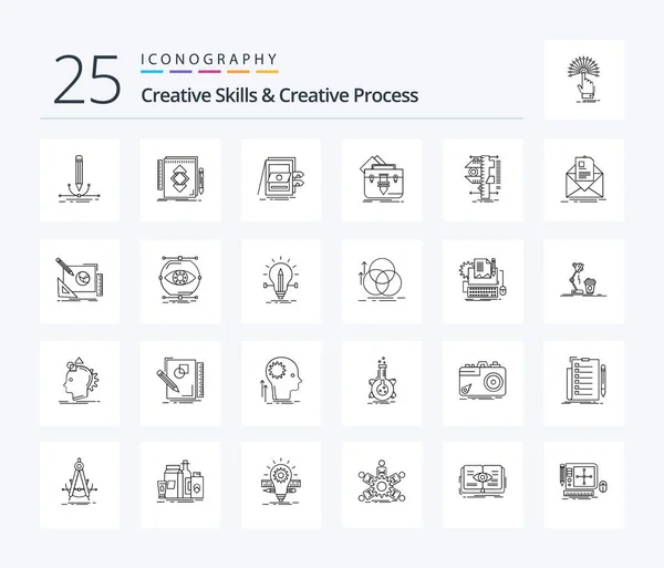 Creative Skills Creative Process Line Icon Pack Including File Portfolio — Stock Vector