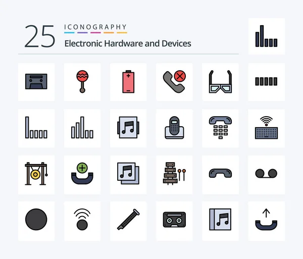 Devices Line Filled Icon Pack Including Entertainment Phone Battery Mobile — Archivo Imágenes Vectoriales