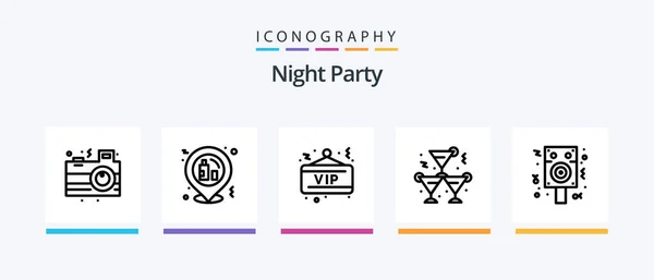 Night Party Line Icon Pack Incluyendo Entrada Fiesta Fiesta Buenas — Vector de stock