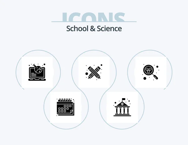 Школа Наука Glyph Icon Pack Icon Design Молекула Склянка Олівець — стоковий вектор