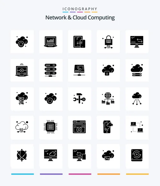Creative Network Cloud Computing Glyph Solid Black Icon Pack Arrows — Stock Vector