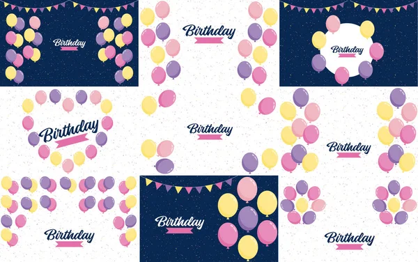 Happy Birthday Playful Hand Drawn Font Background Balloons Confetti — Archivo Imágenes Vectoriales