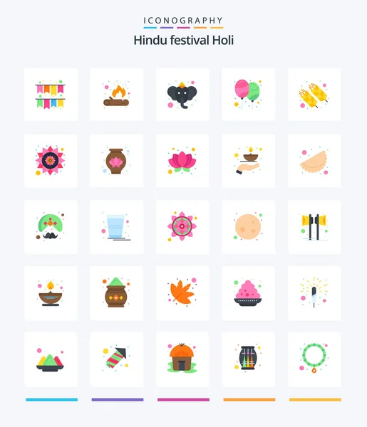 Creative Holi Flat Icon Pack Holi Food Hindu Celebrate Holi — Stock vektor