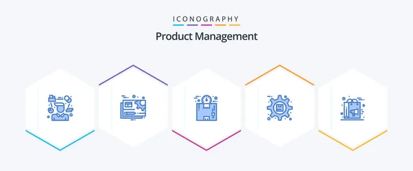 Product Management Blue Icon Pack Including Options Gear Setting Time — Stock Vector