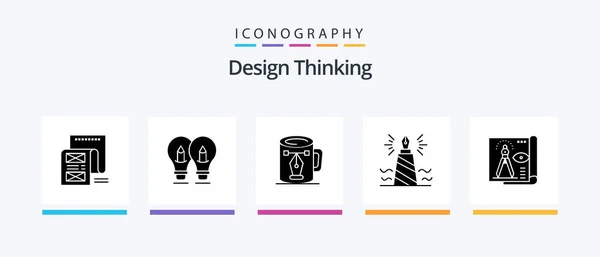 Design Thinking Glyph Icon Pack Including Writing Pen Pencil Nodes — Stockvektor