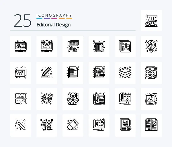 Editorial Design Line Icon Pack Including Browser Editorial Buffer Can — Stock vektor