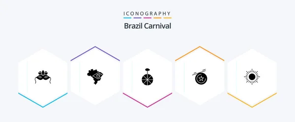 Brazilië Carnaval Glyph Icoon Pack Met Inbegrip Van Circus Wiel — Stockvector