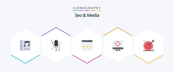 Seo Media Flat Icon Pack Including Media Targeting Media Target — Stock Vector